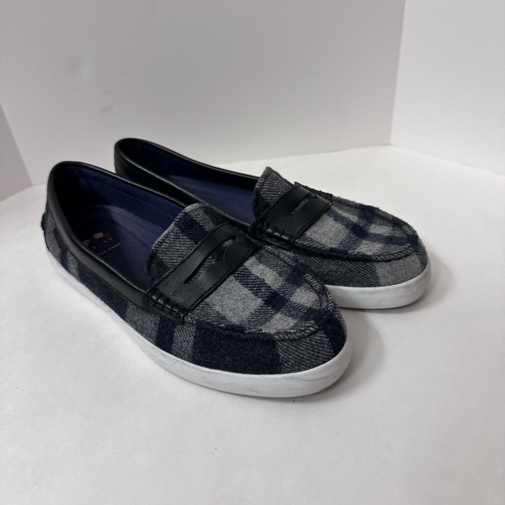 COLE Haan Nantucket Wool Plaid Penny Loafers Black & Grey size 6.5 women’s